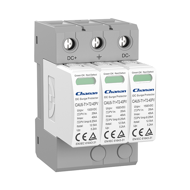 CAU5 Type 1+2 PV Surge Protector, Imax 40kA, Class I+II DC SPD up to 1500V 
