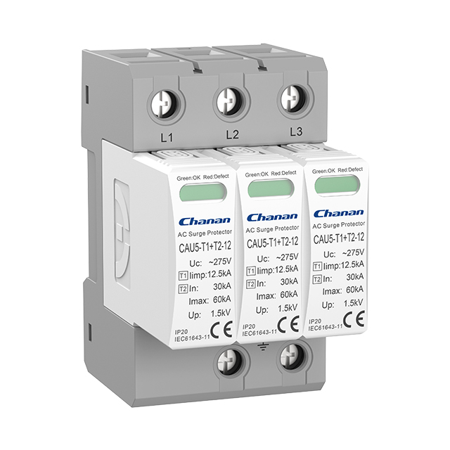 CAU5 Type 1 & 2 AC SPD Iimp 12.5kA Class I+II AC Surge Protector