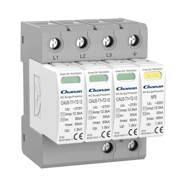CAU5 Type 1 & 2 AC SPD Iimp 12.5kA Class I+II AC Surge Protector