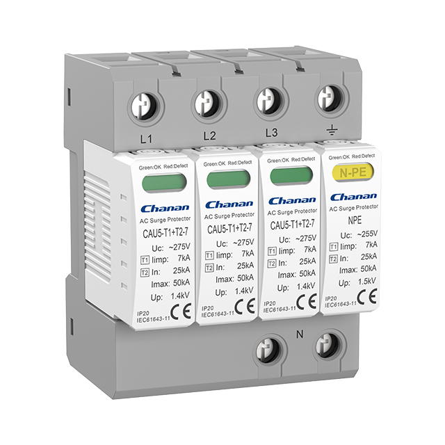 Iimp 7kA Type 1+2 AC Surge Protector Class I+II AC SPD 